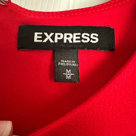 Express Red Flare Shift Sleeve Dress Womens Size M Formal Dressy Office Career - Picture 2 of 6